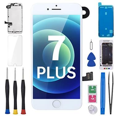 Imagem de BESJMYT Tela de substituição para iPhone 7 Plus 14.0 cm branca com botão Home Display LCD digitalizador 3D Touch conjunto completo com câmera frontal alto-falante sensor vidro kit reparo ferramentas