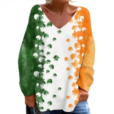 Imagem de Camiseta feminina PKDong Saint Patricks Day Shirts Irish Lucky Shamrock manga longa solta Let The Shenanigans Begin Letter Print Tee, Z04 Laranja, G