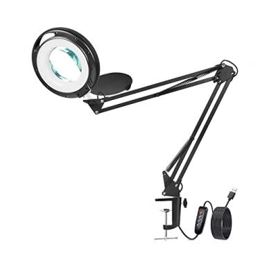 Imagem de Meichoon Luminária de mesa de metal com braçadeira, lupa de leitura USB de 5x, 72 luzes de LED, 3 modos de cor, 10 reguláveis contínuos para maquiagem, artesanato, reparo, fechar, trabalhar, UC36,