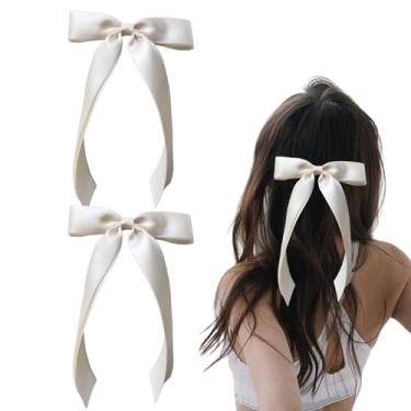 Imagem de 2 peças de laços de cabelo para mulheres e meninas, fita de cabelo de cetim sedoso com laço duplo, acessórios de laço de cabelo preto (bege)