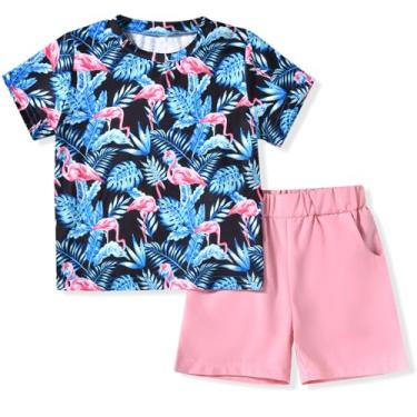 Imagem de fioukiay Conjunto de roupas de verão para meninos pequenos, manga curta, estampa de letras, camiseta camuflada e shorts, Rosa marinho, 5 Anos