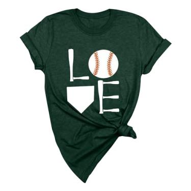 Imagem de Duobla Camiseta feminina de beisebol estampada moderna verão casual tops soltos manga curta camiseta básica bonita 2024 moda, Verde, 4G