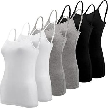Imagem de BQTQ 6 peças de camiseta feminina regata com alças finas ajustáveis, Preto, branco, cinza., G