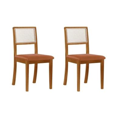 Imagem de Kit 2 Cadeiras De Jantar Estofada Couro Rubi Madeira Maciça caramelo