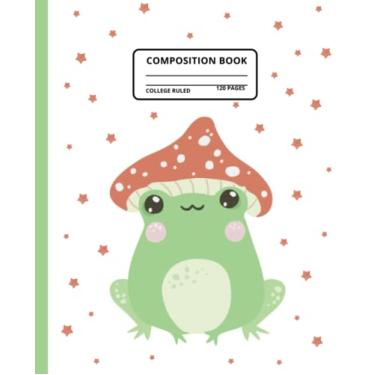 Imagem de Caderno de composição de sapo fofo com chapéu de cogumelo: Caderno de composição Kawaii, ótimo presente para meninas, crianças, adolescentes, meninos, 112 páginas pautadas na faculdade (19 cm x 23,5