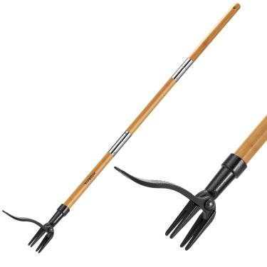 Imagem de VIVOSUN Extrator de ervas daninhas de 119 cm, extrator de ervas daninhas em pé com cabo de bambu e cabeça de aço de 4 garras, design de haste seccional, fácil remoção de ervas daninhas sem puxar,