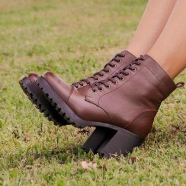 Imagem de Bota Coturno Casual Feminina Salto Alto Dorf Couro-Feminino