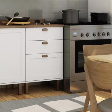 Imagem de Balcão para Cozinha 3 Gavetas sem Tampo Iluminata Genialflex Branco Fosco