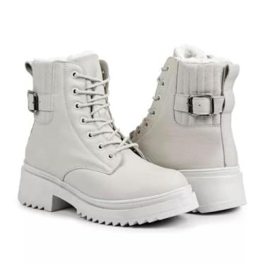 Imagem de Bota Feminina de Inverno em Couro Forrada com Lã Impermeável - Nova York (Off White, BR, Adulto, Numérico, 36)