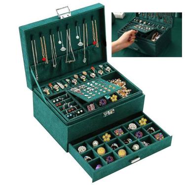 Imagem de Porta Joia Luxo Colar Anel Brinco Relogio Bijuteria Chave Caixa Tripo Compartimento Organizaçao Armazenamento Penteadeira