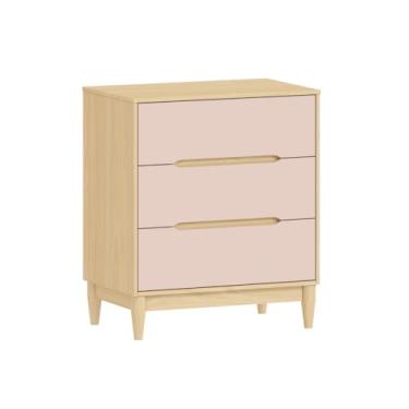 Imagem de Quater, Cômoda para Quarto Infantil 3 gavetas - Tomi Carvalho com Rosa - Quater
