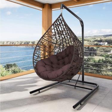 Imagem de Cadeira Balanço Ninho Suspenso Gota Tramado Almofada Impermeável Acesse Móveis Tabaco C- Marrom
