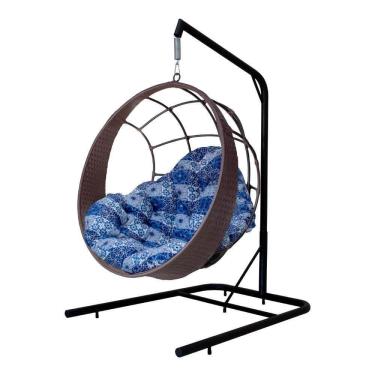 Imagem de Cadeira Balanço Ninho Suspenso C- Suporte E Almofada Impermeável Tabaco-azul Ladrilho