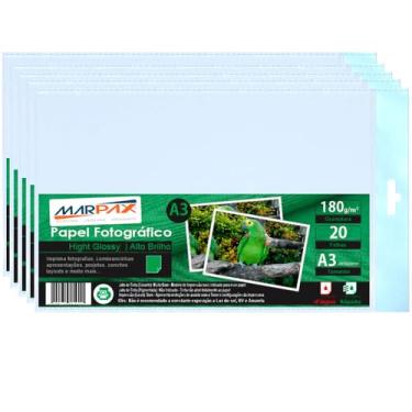 Imagem de Papel Fotográfico A3 180g Brilhante 297x420mm Marpax 100Fls