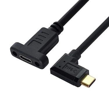 Imagem de chenyang USB 3.1 Gen 2 10Gbps USB C macho para fêmea 90 graus ângulo reto carregamento rápido transferência de vídeo cabo de extensão com furo de montagem em painel 0,3 m