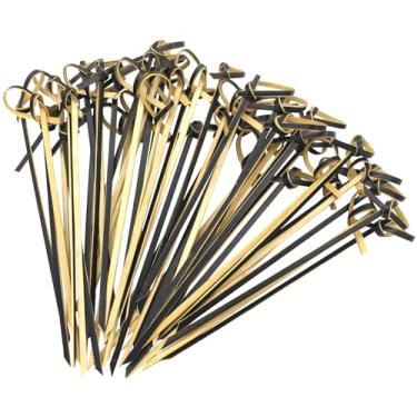 Imagem de sugormek 300 peças de palitos de coquetel de bambu de 11 cm com nó em laço, cor natural, para coquetel, churrasco, sanduíches de clube (preto-300 peças)