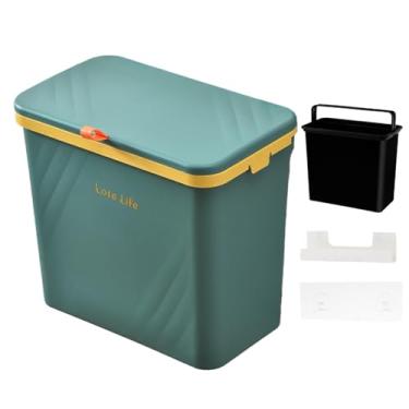 Imagem de Lixeira suspensa de cozinha, lixeira de porta de armário, lixeira multifuncional com compartimento para cartão em forma de U, lixeira montada na parede com tampa deslizante para entrada, cozinha, quar