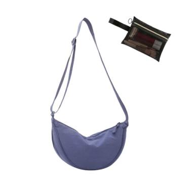 Imagem de Bolsa tiracolo Hobo Crescent Bag com armazenamento de malha, bolsa de ombro feminina masculina bolsa de bolinho alça ajustável, Azul, Medium