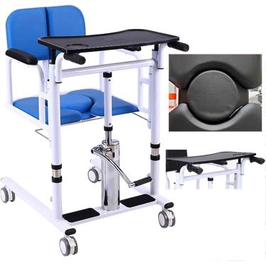 Imagem de Cadeira de elevação de paciente Cadeira de rodas de transferência portátil Máquina de transferência de elevação de paciente de autoatendimento ajustável com assento dividido em 180 ° e assen
