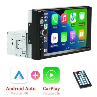 Imagem de Central Multimídia 1Din CarPlay e Android Auto por USB, WAZE, MAPS, Bl