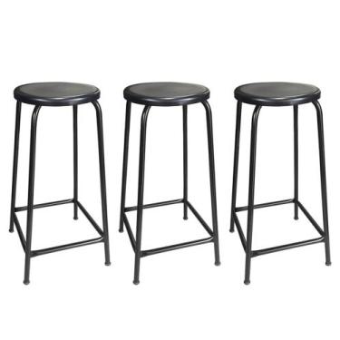 Imagem de Kit 3 Banqueta Banco Alta 65cm Empilhavel Para Cozinha Balcão Bar Pret