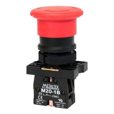 Imagem de Botão Cogumelo Com Trava Vermelho 1NF Metaltex, Preto e Vermelho
