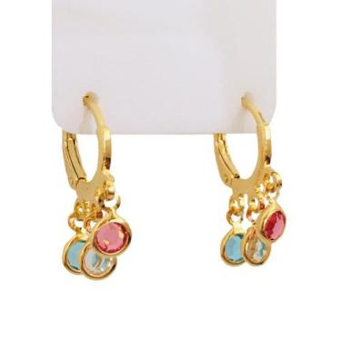 Imagem de Brinco de Argolinha Com Ponto de Luz Colorido Folheado a Ouro 18k - Di