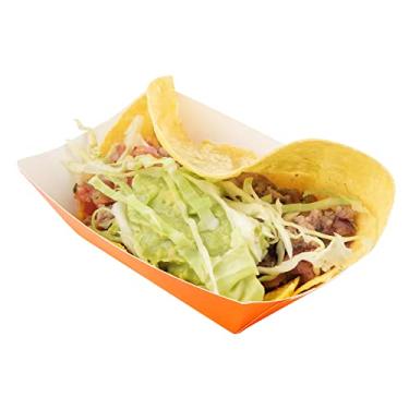 Imagem de Restaurantware Barcos de comida Bio Tek 8,5 x 5 x 3,5 cm, 50 bandejas de alimentos descartáveis – Portátil, versátil, barcos de pipoca de papel laranja, para lanches, aperitivos ou guloseimas, use em festas ou carnavais