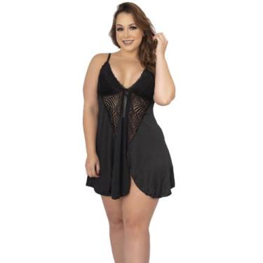 Imagem de Camisola Renda Plus Size Abertura Soltinha Curta - WLS Modas, Preto, G