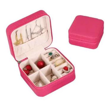 Imagem de Porta Jóias Caixa Viagem Estojo Maleta de Couro com Zíper - Ami, Rosa 