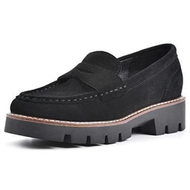 Imagem de White Mountain Sapato feminino Gunner Penny Loafer, Preto/Camurça, 9