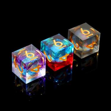 Imagem de YEMEKO 3Pcs 3Color D6 Liquid Core DND Dice Set with 3Color, 6 Sided Dice 16mm Handmade DND Dice Quicksand Ball for Dungeons and Dragons