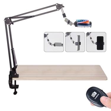 Imagem de YCCLDIPL Suporte de telefone atualizado, fixo para fotografar e digitalizar, adequado para mesas, mesas, escritórios, cozinhas, com clipe para digitalização de álbum de fotos - preto