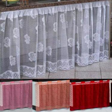 Imagem de Cortina de Pia de Cozinha de Renda 1,30m x 70cm - JCM, Branco