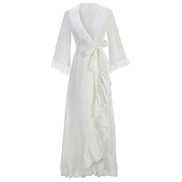 Imagem de UPUPCOS Christine Daae Cosplay Fantasia Branca Manga Longa Vestido Bordado Vestido Longo Roupão Noite Feminino Halloween, Branco, GG
