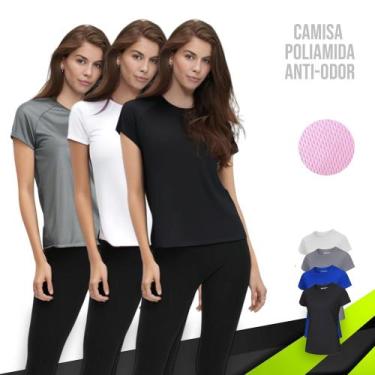 Imagem de KIT 3 Camisetas MALHA FRIA POLIMIDA femininas Blusinhas Dry Tecido Fur