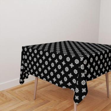 Imagem de Toalha De Mesa Quadrada 4 Lugares Tecido Oxford Ornamentos Preto e Bra