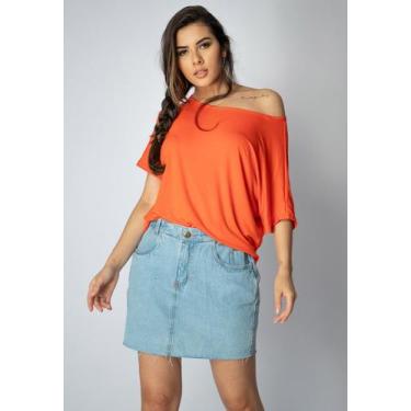 Imagem de Blusa Básica Morcego Malha Gola Canoa Manga Curta Tangerina - Amazonia