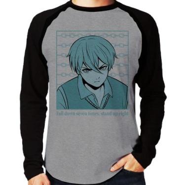 Imagem de Camiseta Raglan Fall Down Seven Times, Stand Up Eight Manga Longa - Fo