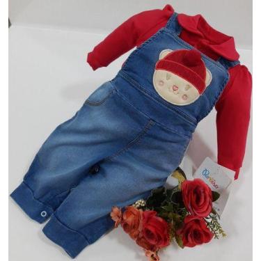 Imagem de Macacão Longo Luxo Bebê Menina Paraiso Jeans Bordado 11616 - Paraíso, 