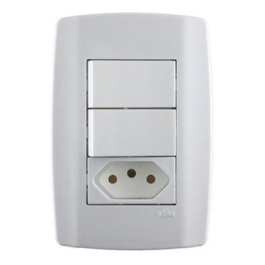 Imagem de Conjunto Espelho 4x2 com 2 Interruptores Simples + 1 Tomada 10A 250V L