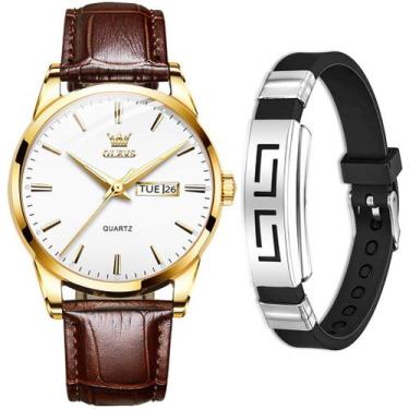 Imagem de Relógio Masculino De Luxo Dourado Casual + Pulseira Metálica - OLEVS