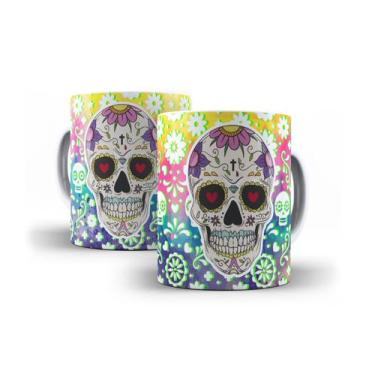 Imagem de Caneca Branca Porcelana Caveira Mexicana + Caixinha - RYLLO