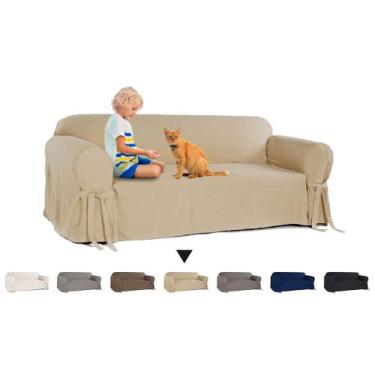 Imagem de Capa Protetor de Sofá 4 Lugares Tecido Gorgurão Lisa Sala Decorativa R
