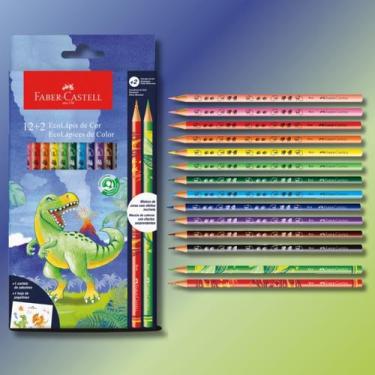 Imagem de Lápis de Cor 12 Cores + 2 Lápis Mescaldo Ecolápis Dinossauro Decorado 