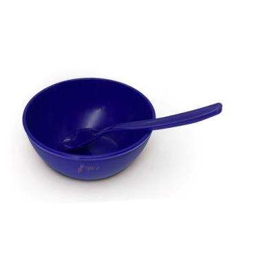 Imagem de Kit 20 cumbuca e colher escolar azul bic em Polipropileno merenda lanc