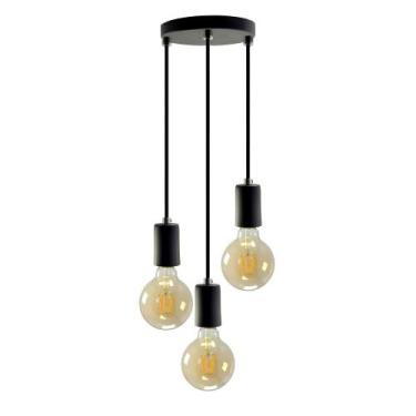 Imagem de Pendente Soquete Copinho E27 Preto Triplo + Led G95 - Iluminar Ambient
