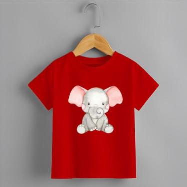Imagem de Camiseta Infantil Menina Elefante Sentado Tecido Premium Rosa Delicada