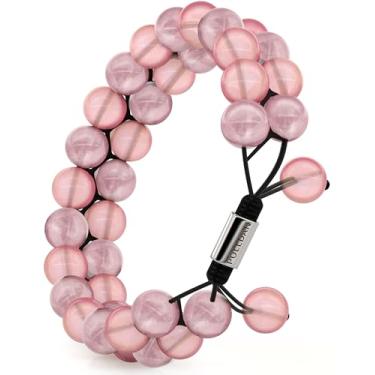 Imagem de Polldan Pulseira de contas de quartzo rosa para mulheres | Conscientização do câncer de mama | Joias com pingentes de cristal rosa | Pulseira com contas ajustáveis para apoiar a luta, o amor e a saúde | Tornozelo e pulso vestíveis, Pedra