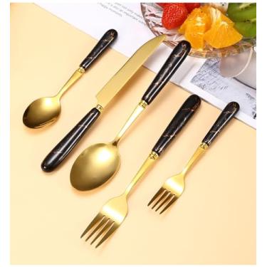 Imagem de Conjunto de 80 peças de garfos e colheres com alça de cerâmica, conjunto de talheres pretos para 16 talheres de aço inoxidável, conjunto de utensílios coloridos, colheres, garfos, facas para casa,
